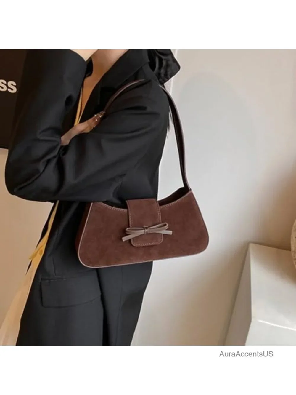 Patent Leather Hobo Shoulder Bag Y2K Trendy Bow Purse Clutch